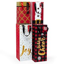 Assorted Chic Christmas Wine Gift Bags 5" x 14" - 12 Pack