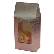 Windowed Upright Metallic Embossed Paper Candy Boxes