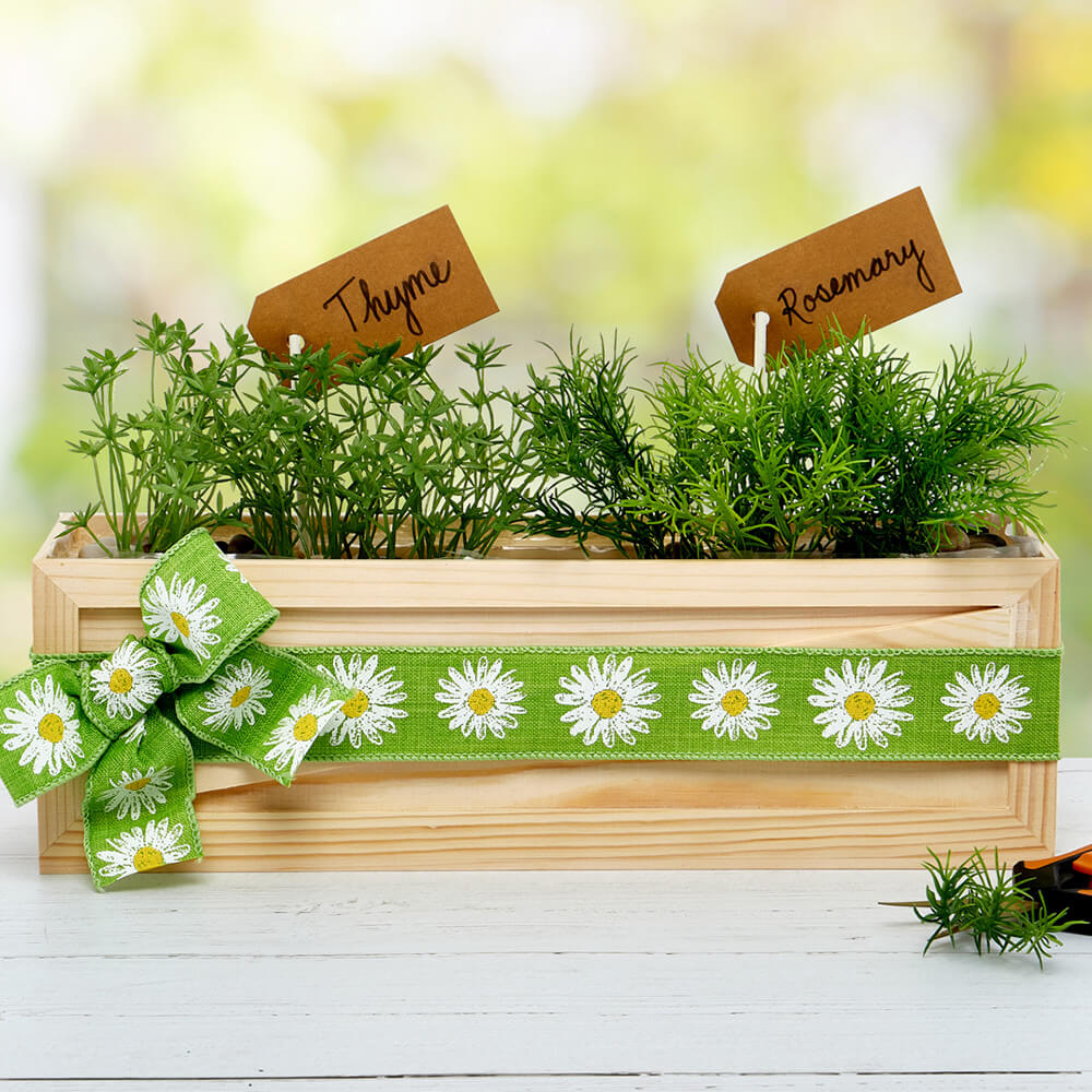 upcycled planter filled with herbs