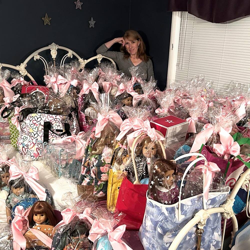 Photo of Sue and her repurposed American Girl Dolls