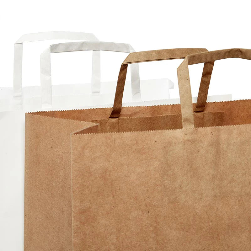 Kraft Flat Handle Grocery Bags (250/Pack)
