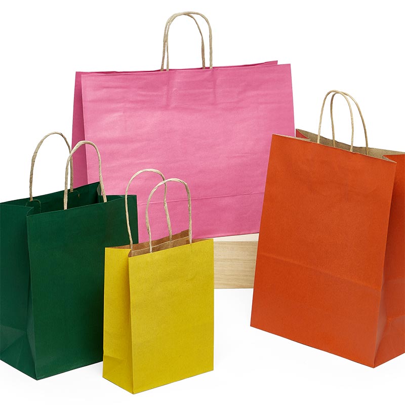 Premium Shadow Stripe Colored Kraft Shopping Bags (250 / Pack)