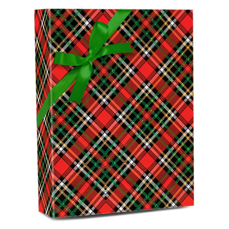 Red Gold Holographic Plaid Gift Wrap