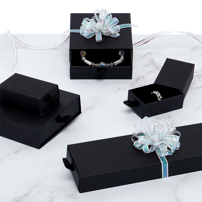 Black Slide Open Jewelry Boxes with Satin Pull (100/Pack)