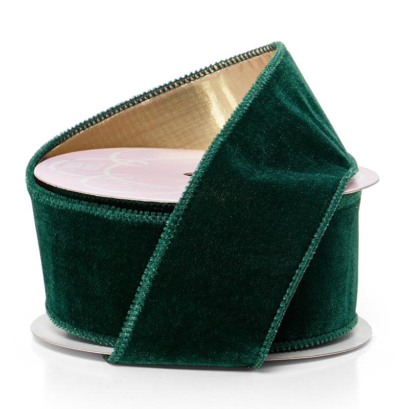 Heavy Velvet with Lamé Back Ribbon in Hunter Green (2-1/2" X 10YD)