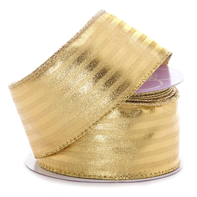 Gold Metallic Stripe Wired Ribbon (2-1/2" X 10YD)