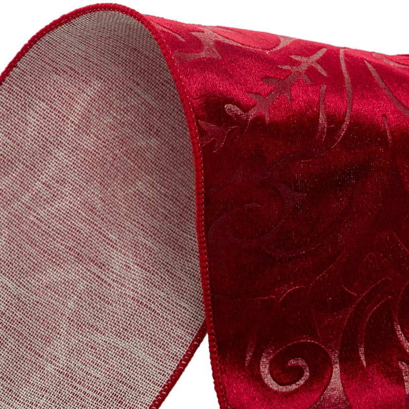 Cranberry Embossed Velvet Wide Wired Ribbon (4" X 10YD)