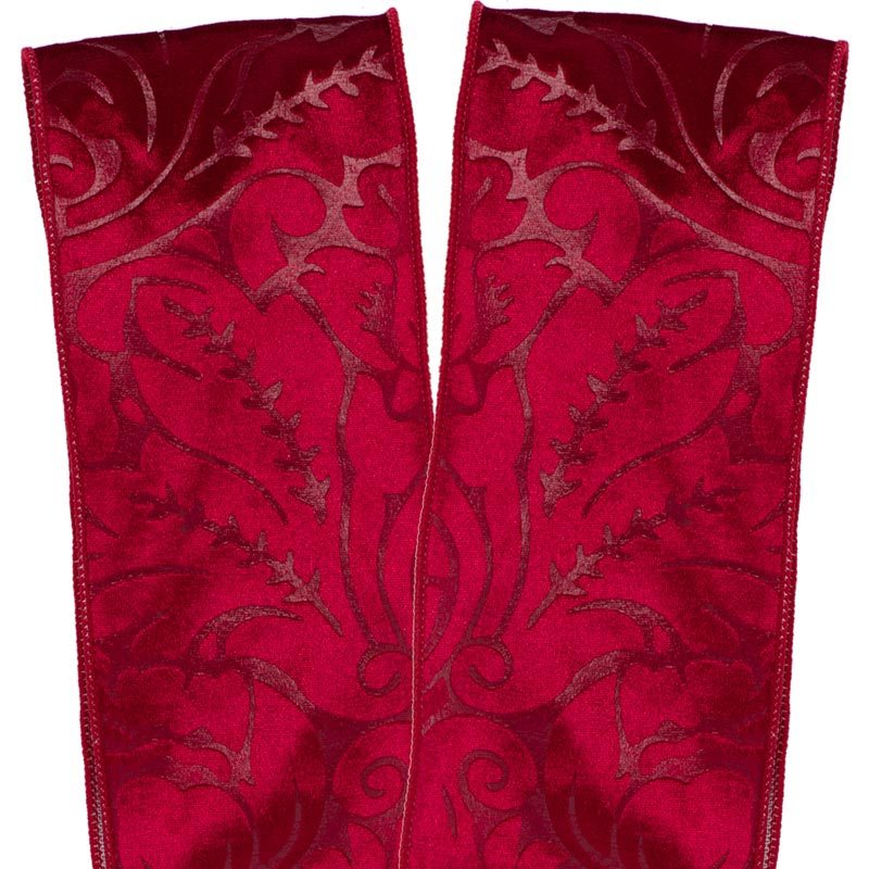 Cranberry Embossed Velvet Wide Wired Ribbon (4" X 10YD)