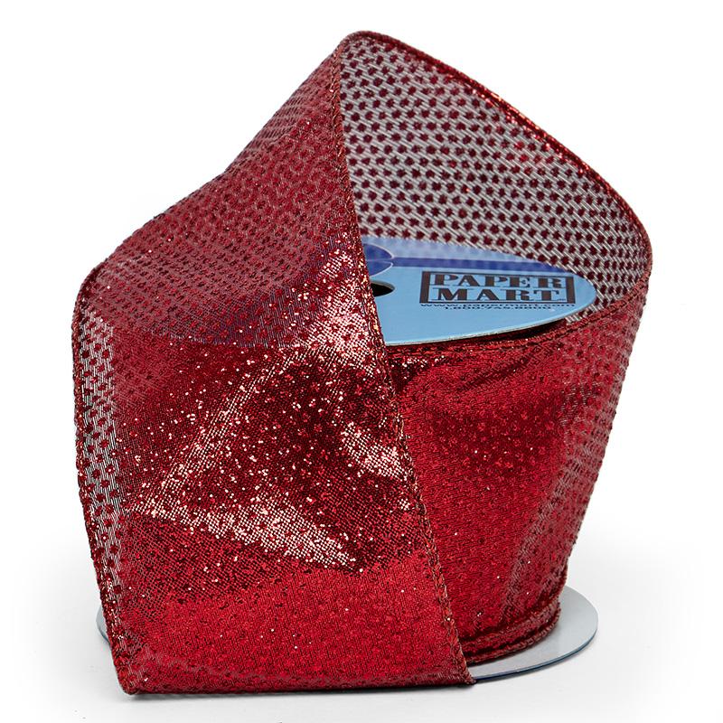 Red Mini Metallic Dots On Wired Ribbon (2-1/2" X 10YD)
