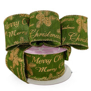 Green/Gold Merry Christmas Wired Ribbon (2-1/2" X 10YD)