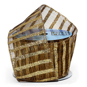 Old Gold Sparkling Stripes On Sheer Wired Ribbon (2-1/2" X 10YD)