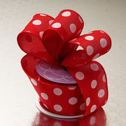 Red Polka Dot Linen Wired Ribbon (2-1/2" X 10YD)
