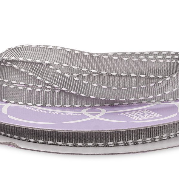 Narrow Saddle/Side Stitched Grosgrain Ribbon in Silver (3/8" X 25YD)