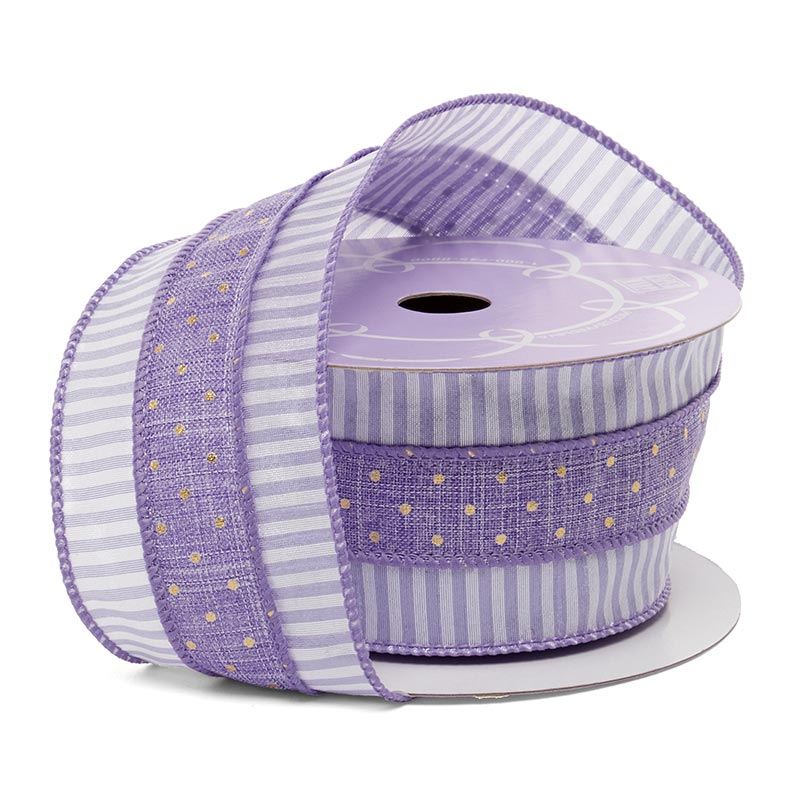 Romano Dots & Lines Wired Ribbon in Wisteria (2-1/2" X 10YD)