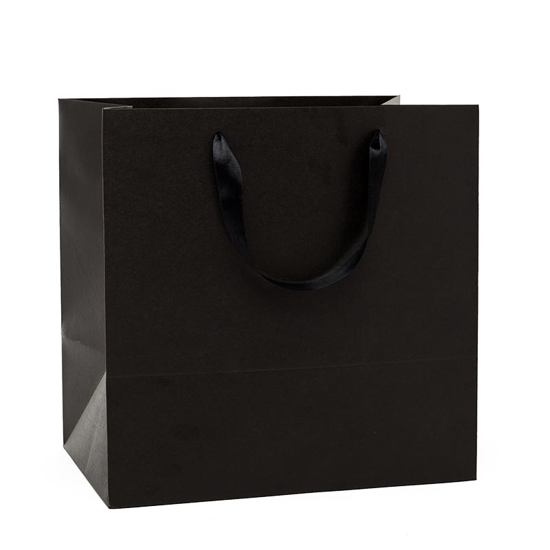 Black Kraft Euro Totes with Satin Ribbon Handles (100/Pack)