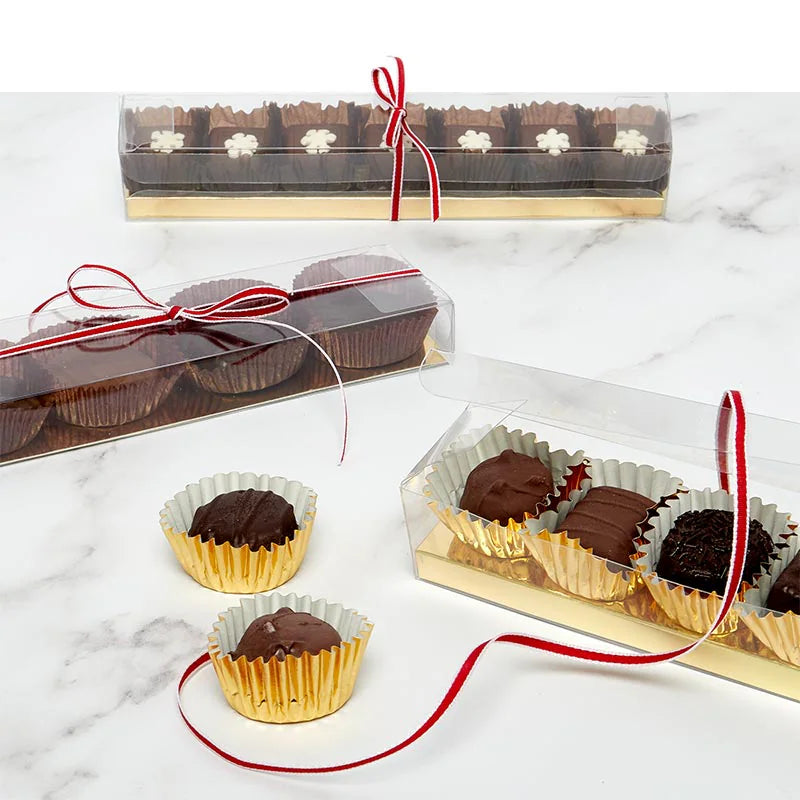 Clear PET Candy Boxes with Gold Bottom (50/Pack)