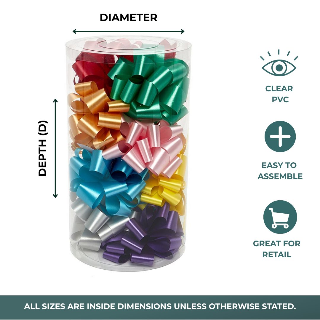 Large Clear Plastic Cylinder Containers 2 Ends + Flat Side (24/Pack)