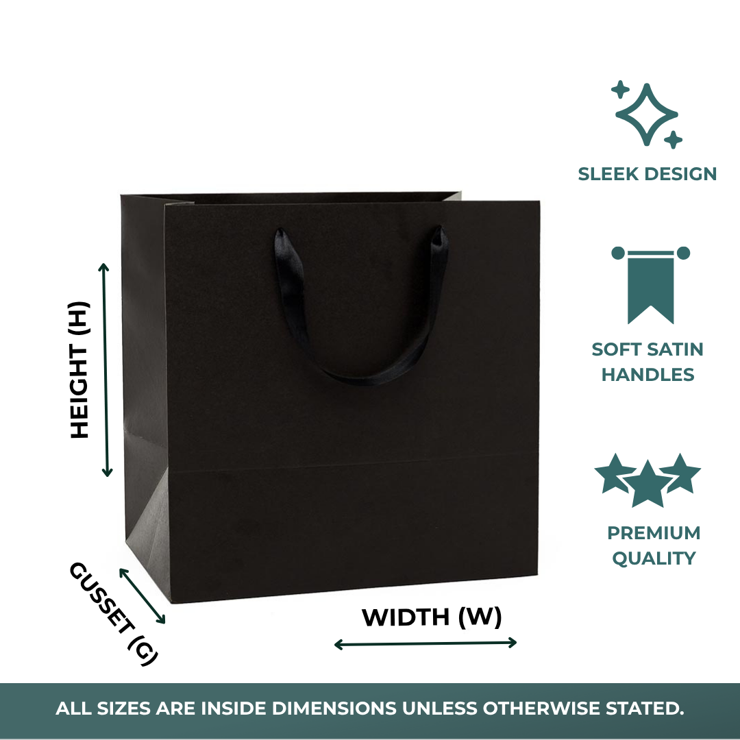 Black Kraft Euro Totes with Satin Ribbon Handles (100/Pack)