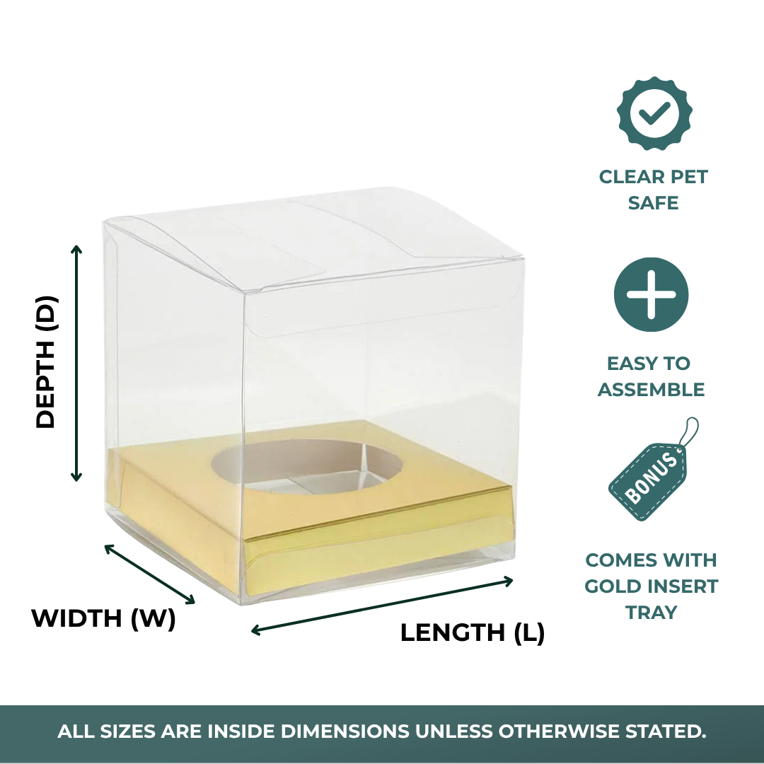Clear Gold Bottom PET Cupcake Boxes (20/Pack)