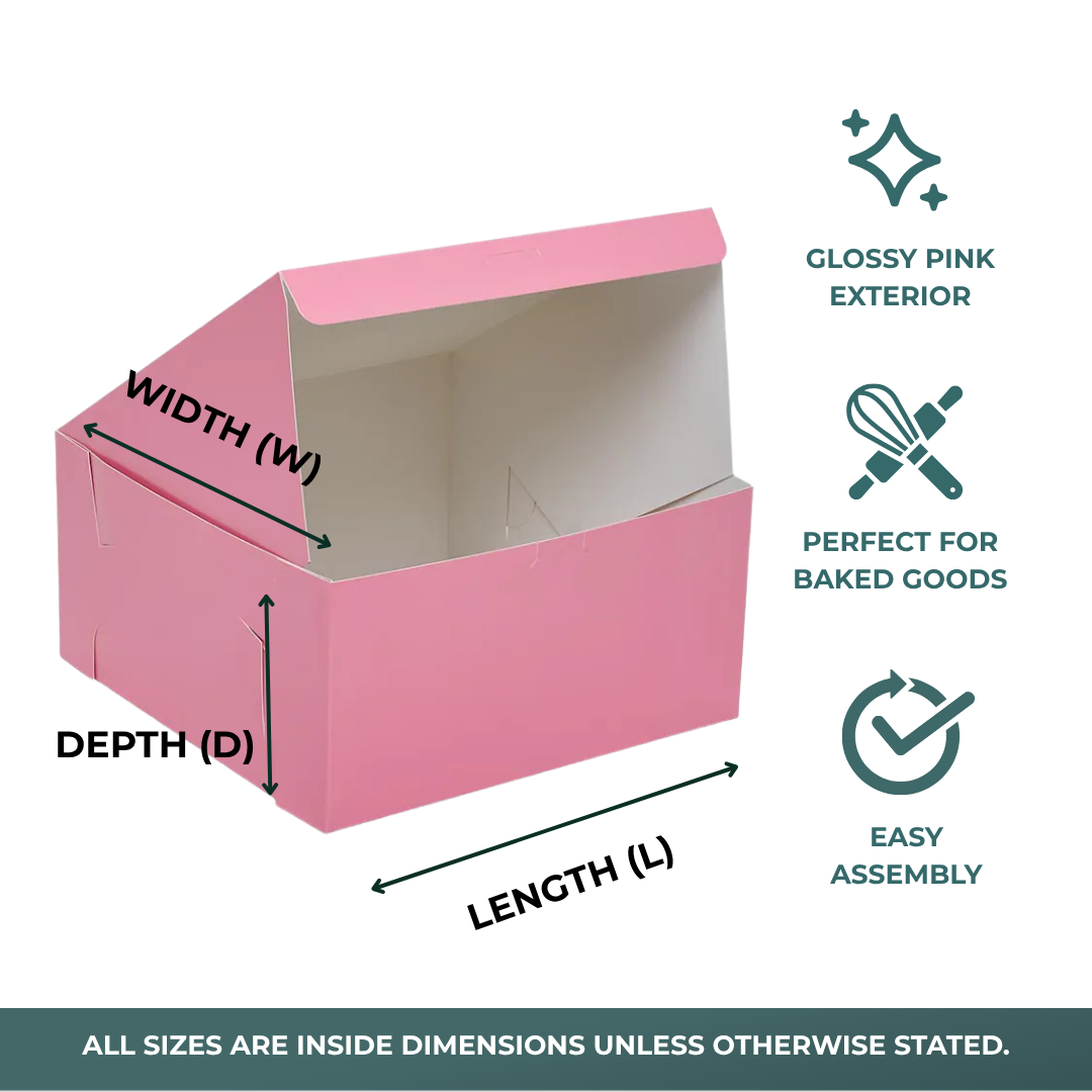 Standard Pink Cake & Pastry Boxes (100/Pack)